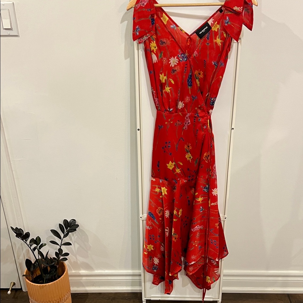 The Kooples Red Asymmetrical Floral Dress